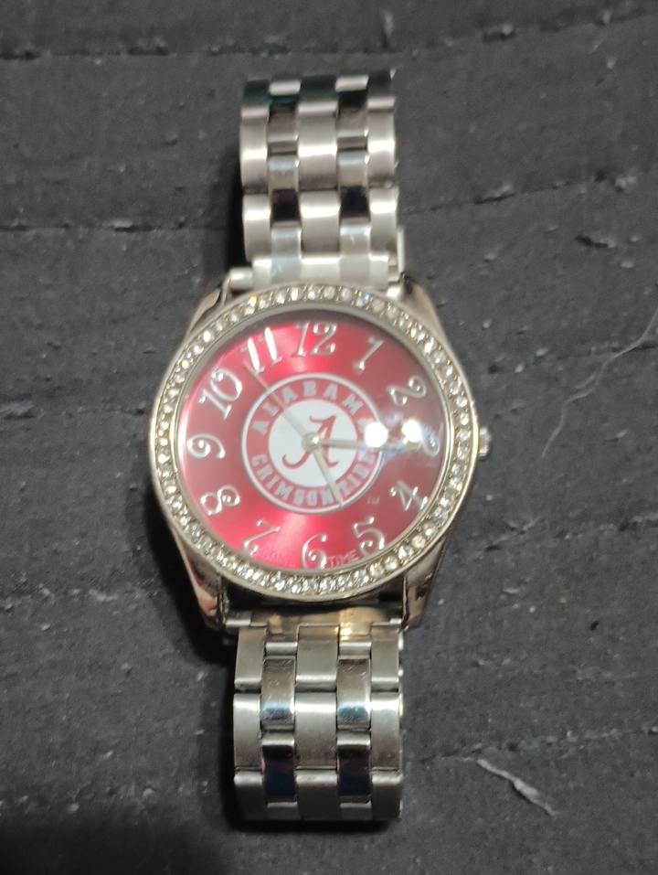 Game Time SilverTone Bracelet Watch With Red Dial And Crystal Bezel